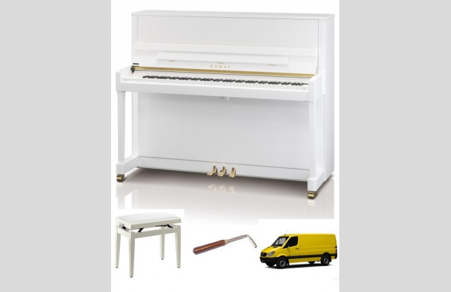 Kawai K-300 Snow White Polish Upright Piano - Image 2