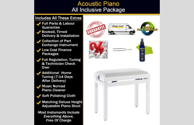 Kawai K-300 Snow White Polish Upright Piano All Inclusive Package - Image 2